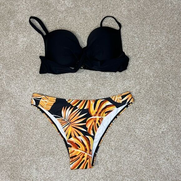 5- 3PCS Tropical Print Crisscross Bikini Set With Cover Up, Chic and Sexy, - Picture 5 of 13